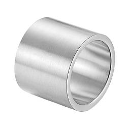 PAURO Herren Edelstahl Rohr Schneiden Breite Hochzeitsband Flat Top Ring Silber Gebürstet Finish Größe 54 von PAURO