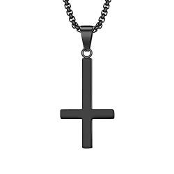 PAURO Herren Edelstahl Schwarz Invertiert Kreuz Halskette Upside Down Anhänger Charme mit 24 Zoll Kette Klein von PAURO