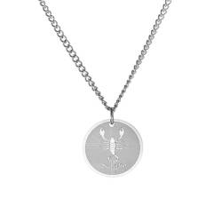 PAURO Herren Edelstahl Sternzeichen Konstellation Runde Münze Anhänger Charme Astrologie Amulett Halskette Skorpion von PAURO