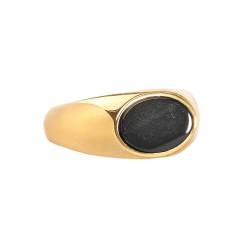 PAURO Hommes Femmes Edelstahl Jahrgang Personalisierter ovaler schwarzer Edelstein hochpolierter Ehering Gold Größe 54 (17.2) von PAURO