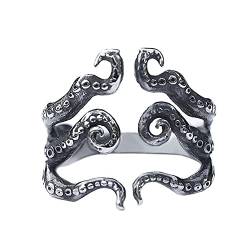 PAURO Jahrgang Punk Octopus Ring für Männer Edelstahl Tintenfisch Tentakel Seeungeheuer Biker Ring Silber Größe 57 (18.1) von PAURO