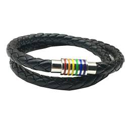 PAURO Leder Magnetisch Geflochten LGBT Regenbogen Armreif Armband Homosexuell Lesben Stolz Schwarz Silber 19CM von PAURO