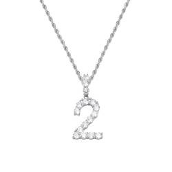 PAURO Minimalistische Nummer 2 Halsketten für Frauen Männer Edelstahl Hip Hop Nummer CZ Anhänger Charme Halskette, Silber von PAURO