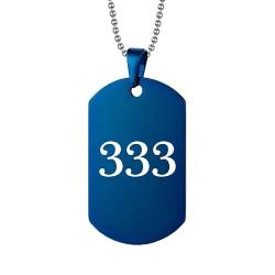 PAURO Unisex Engel Nummer 333 Halskette Edelstahl Quadratischer Anhänger Minimalistischer Numerologie Schmuck, Blau von PAURO