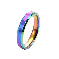 PAURO Unisex Wolfram Stahl 4mm Ehering Abgeschrägte Kante Poliert Einfacher Ring Regenbogen Größe 54 (17.2) von PAURO