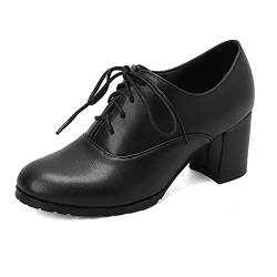 PAUVAODY Klassischer Damens Schnüren Wingtip Pump Pointed Toe Blockabsatz Oxfords Brogues Perforated Jahrgang Dress Schuhe Black Size 38 von PAUVAODY