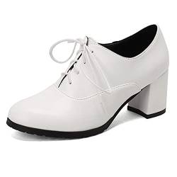 PAUVAODY Klassischer Damens Schnüren Wingtip Pump Pointed Toe Blockabsatz Oxfords Brogues Perforated Jahrgang Dress Schuhe White Size 38 von PAUVAODY