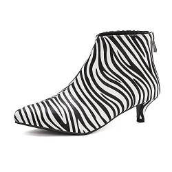 PAUVAODY Mode Kitten Heel Kn?chel Stiefel für Frauen Pointed Toe Zipper Buro Stiefel Animal Print Party Kn?chel Stiefel Leopard Zebra Size 45 von PAUVAODY