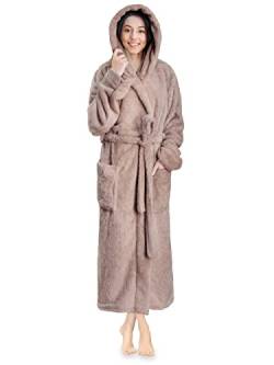 PAVILIA Damen-Bademantel mit Kapuze, weich, flauschig, warm, Fleece, Sherpa, Shaggy-Bademantel, Taupe, Small-Medium von PAVILIA