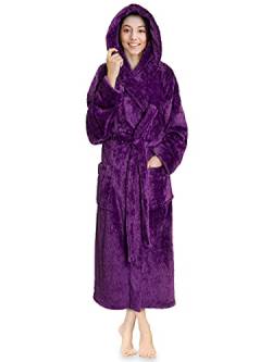 PAVILIA Damen-Bademantel mit Kapuze, weich, flauschig, warm, Fleece, Sherpa, Shaggy-Bademantel, Violett, Small-Medium von PAVILIA