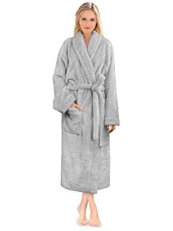 PAVILIA Hochwertiger Damen-Bademantel, weich, flauschig, warm, Fleece, Sherpa-Bademantel, hellgrau, Large-X-Large von PAVILIA