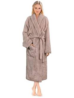 PAVILIA Hochwertiger Damen-Bademantel, weich, flauschig, warm, Fleece, Sherpa-Bademantel, taupe, Large-X-Large von PAVILIA