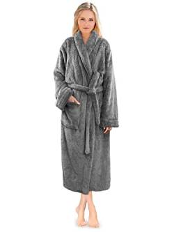 PAVILIA Premium-Damen-Bademantel, flauschig, warm, Fleece, Sherpa, Shaggy-Bademantel, Grau, Small-Medium von PAVILIA