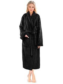 PAVILIA Premium Damen Plüsch-Bademantel flauschig warm Fleece Sherpa Shaggy, schwarz, Large-X-Large von PAVILIA