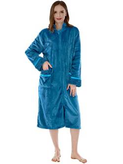 PAVILIA Premium Damen Plüsch-Bademantel mit Reißverschluss, flauschig, warm, Fleece - Blau - Small-Medium von PAVILIA