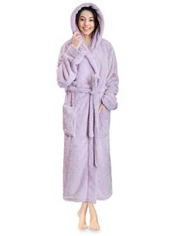 PaVILIA Damen Bademantel mit Kapuze, flauschig, warm, Fleece, Sherpa-Zottel-Bademantel - Violett - Small / Medium von PAVILIA