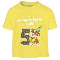 Jungen Tshirt Geburtstagskind 5 Jahre Geburtstag Junge Rubble Geschenk Kinder T-Shirt Junge 128 Gelb von PAW PATROL