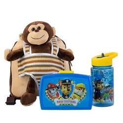 P:os 81440 PAW Patrol - Rucksack für Kinder mit abnehmbarem Plüschtier AFFE Max, Paw Patrol Brotdose und Trinkflasche in Blau, ideales Set für den Kindergarten oder bei Familienausflügen von PAW PATROL