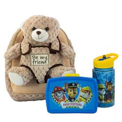 P:os 81444 PAW Patrol - Rucksack für Kinder mit abnehmbarem Plüschtier Bär Milly, Paw Patrol Brotdose und Trinkflasche in Blau, ideales Set für den Kindergarten oder bei Familienausflügen von PAW PATROL