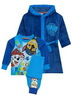 PAW PATROL Bademantel und Pyjama Set | Chase, Rubble, Marshal Morgenmantel und Pyjama Für Jungen | Blau 128 von PAW PATROL