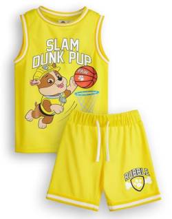 PAW PATROL Jungen Rubble Basketball Trikot & Shorts Set | Kinder Slam Dunk Pup Zweiteiliges gelbes Sportoutfit | Kinder-Bundle von PAW PATROL