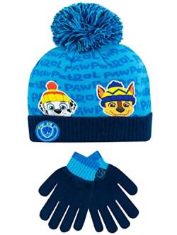 PAW PATROL Kinder Wintermütze und Handschuhe Set Chase and Rubble Blau One Size von PAW PATROL