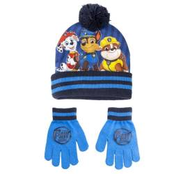 PAW PATROL Mütze und Handschuh Set Mädchen und Jungen Wintermütze Bommelmütze Winterhandschuh (DE/NL/SE/PL, Numerisch, 53, Blau) von PAW PATROL