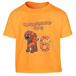 PAW PATROL T-Shirt Geburtstag Geburtstagskind - 6 Jahre Junge Geschenk zum Geburtstag - Geburtstagsshirt mit Zuma - von Die Helfer auf 4 Pfoten Tshirt 116 Orange von PAW PATROL