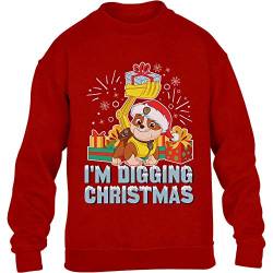 PAW PATROL Weihnachtspullover Rubble I'm Digging Xmas Kinder Pullover Sweatshirt 140 Rot von PAW PATROL
