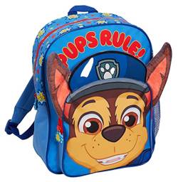 Paw Patrol Rucksack für Jungen, 3D-Plüsch, Chase, großer Rucksack, Schule, Kindergarten, Reisetasche mit Getränkehalter, blau, Einheitsgröße, Rucksack von PAW PATROL