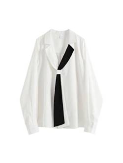 PAXAS Chiffon Damen Frühling Herbst Bluse Casual Koreanisch Weiß Lose Hemd Büro Damen Solid Revers Langarm All-Match Shirt - Weiß, L von PAXAS