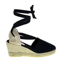 PAYMA - Damen Klassische Jute Keilsandalen mit Knöchelriemen. Schuhe aus Spanien. Mittelhohes Wedges. Innenpflanze mit Stoff Gepolstert. Farbe: Schwarz. Größe: EU 42 von PAYMA