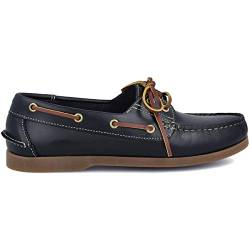 PAYMA - Herren Bootsschuhe Segelschuhe Mokassins aus Seahorse Geölt Leder 2 Eye Classic Lace Docksides. Mehrfarbige Gummisohle. Farben: Blau. Größe 40 von PAYMA