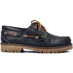 PAYMA - Herren Damen Kinder Bootsschuhe Segelschuhe Mokassins aus Seahorse Geölt Leder 3 Eye Classic Docksides. Gummisohle. Schnürsenkel.Farben: Blau. Größe EU 36 von PAYMA