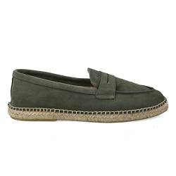 PAYMA - Herren Leder Espadrilles Sommerpantoffeln. Wildleder Mokassin Loafer Sandalen. Freizeitschuhe. Sommerschuhe für Herren. Gummi und Jute Schuhboden. Farbe: Khaki. Größe: EU 41 von PAYMA