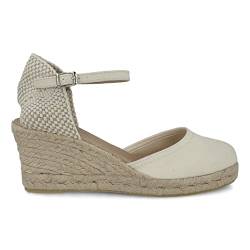 PAYMA - Jute Keilsandalen für Damen. Schuhe Sandalen aus Spanien aus Canvas Leinwand. Knöchelschnallenverschluss. Innenpflanze mit Stoff Gepolstert. Farbe: Beige. Größe: EU 40 von PAYMA