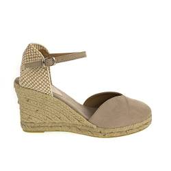 PAYMA - Klassische Jute Keilsandalen für Damen. Schuhe aus Spanien aus Wildleder Vegan. Knöchelschnallenverschluss. Innenpflanze mit Stoff Gepolstert. Farbe: Taupe. Größe: EU 40 von PAYMA