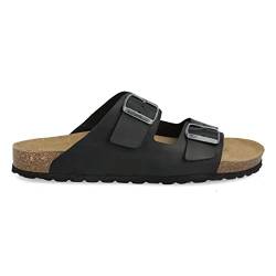 PAYMA – Leder Sandalen Herren Damen Unisex. Zwei Schnallen. Sommersandalen mit Korkfußbett. Anatomische Sohle. BIO. Bequeme Sandalen. Sommerschuhe. Farbe: Schwarz. Größe EU 47 von PAYMA