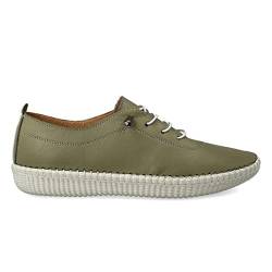 PAYMA - Leder Sneaker Sportschuhe für Damen. Turnschuhe. Schnürhalbschuhe. Flexible Komfort Leder. Elastische Schnüre. Farbe: Kaki, Größe: EU 40 von PAYMA