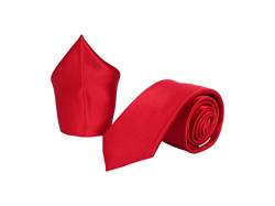 PB Pietro Baldini Krawattenset für Herren - Krawatte und Einstecktuch aus Satin Mikrofaser - Hangefertigt in Italien - 150 x 7 cm - rot von PB Pietro Baldini