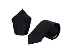 PB Pietro Baldini Krawattenset für Herren - Krawatte und Einstecktuch aus Satin Mikrofaser - Hangefertigt in Italien - 150 x 7 cm - schwarz von PB Pietro Baldini