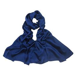 PB-SOAR 100% Seide Seidenschal Schal Halstuch Stola, einfarbiger Schal aus reiner Seide, schlicht und leicht, 8 Farben auswählbar (Dunkelblau) von PB-SOAR