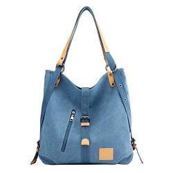 PB-SOAR Damen Vintage Canvas Schultertasche Rucksack Handtasche Freizeittasche Shopper Hobo Tasche Rucksackhandtasche Vielseitige Tasche (Blau) von PB-SOAR