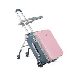 Handgepäck Koffer Sit and Ride Multifunktionaler Trolley-Koffer, Boarding-Reisekoffer, Faltbarer Koffer, praktisch for Ausgehen von Gepäck Reisekoffer (Color : Pink, Size : B_20INCH) von PBENO