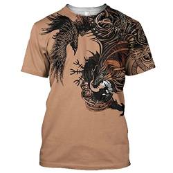 Männer 3D Tätowierung Druck Fenrir Wolf Wikinger T-Shirt, Sommer Strand Schnelltrocken Tier Kurze Ärmel Atmungsaktives Mesh Straße Sport Trikot,Style 2,XL von PBTMCD