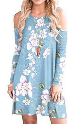 PCEAIIH Damen Langarm Freizeitkleid mit Taschen Einfarbiges Sommerkleid Rundhals Baumwolle Minikleid von PCEAIIH