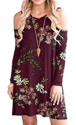 PCEAIIH Damen Langarm Freizeitkleid mit Taschen Einfarbiges Sommerkleid Rundhals Baumwolle Minikleid von PCEAIIH