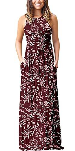 PCEAIIH Damen Sommer Casual Kleid Ärmelloses/langärmelig Lang Kleider mit Taschen Sexy Maxikleid Strandkleid Cocktailkleid Partykleid Einfarbig/Blumen von PCEAIIH