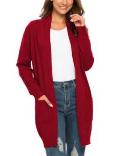 PCEAIIH Strickjacken für Damen Strickjacke Langarm Offene Strickmantel Lang Casual High Stretchy Cardigan mit Taschen L Rot von PCEAIIH