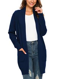 PCEAIIH Strickjacken für Damen Strickjacke Langarm Offene Strickmantel Lang Casual High Stretchy Cardigan mit Taschen M Marine von PCEAIIH